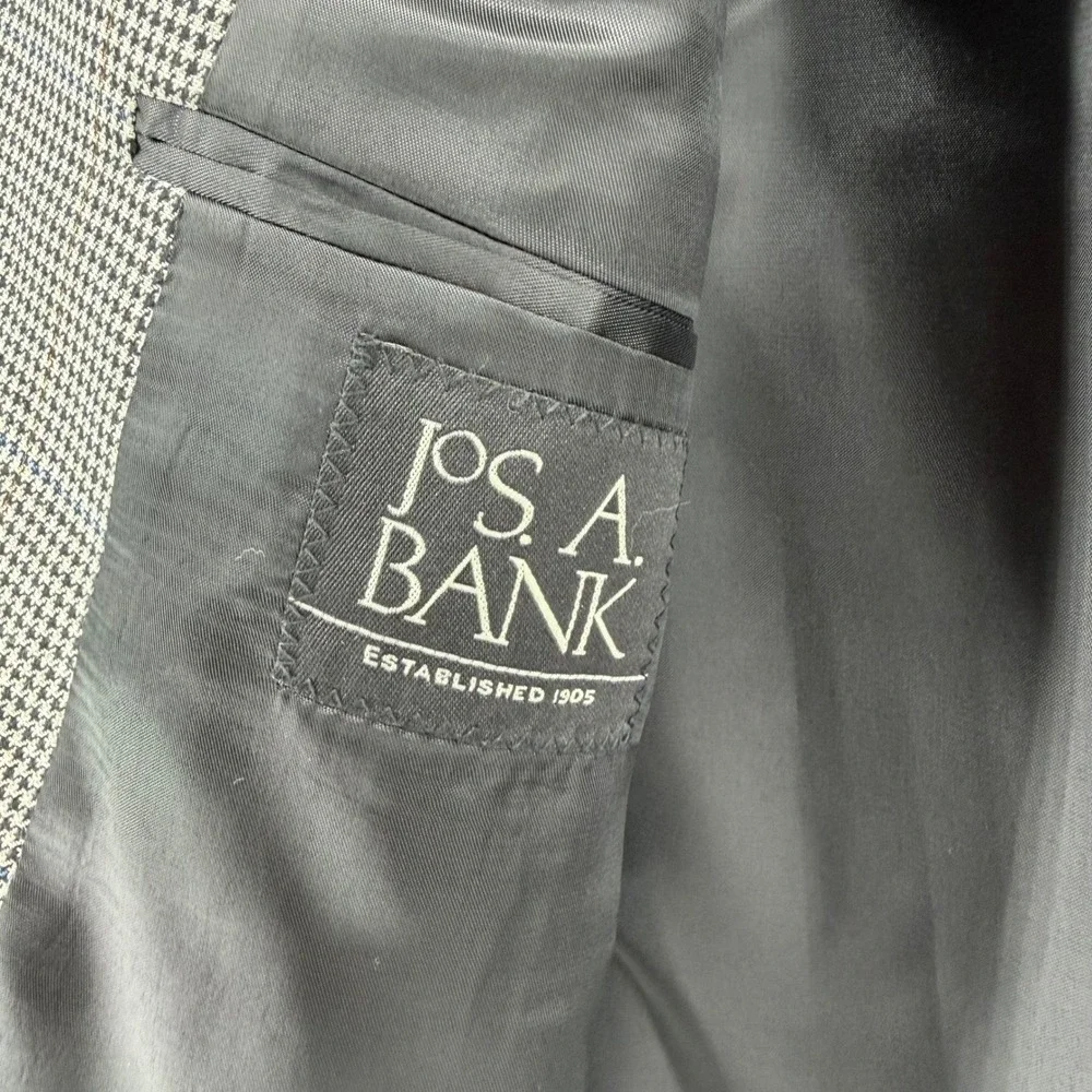 Jos. A. Bank Sport Coat Mens 44R Gray Silk Wool Houndstooth Windowpane Blazer